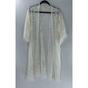 Women's Rebellion Again Off White Lace BOHO Swim Coverup Cardigan Size M